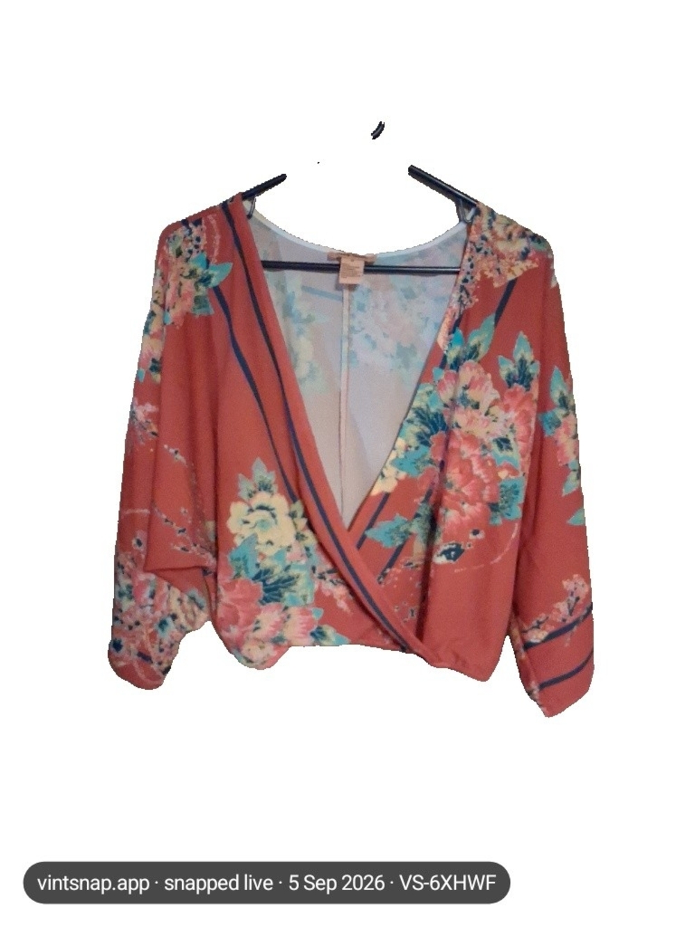 Flying Tomato Coral Floral Wrap Blouse